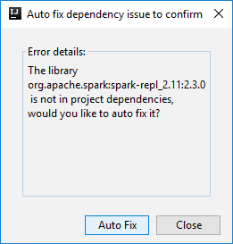 IntelliJ IDEA Spark 自动修复对话框 1。