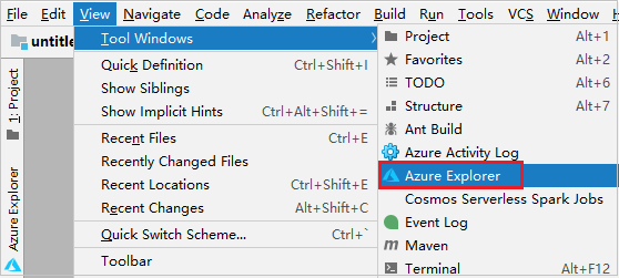 IntelliJ IDEA 显示 Azure 资源管理器。