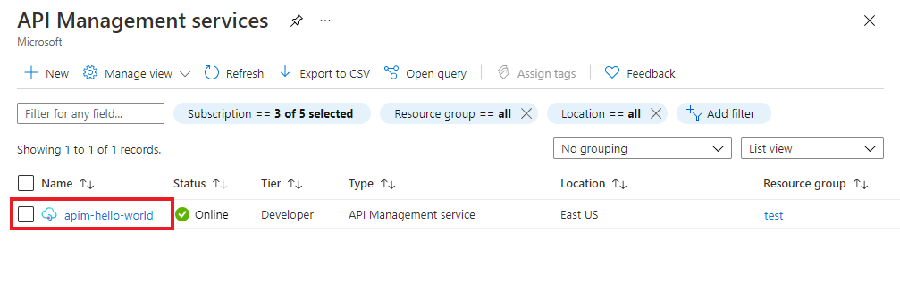 Select your API Management instance