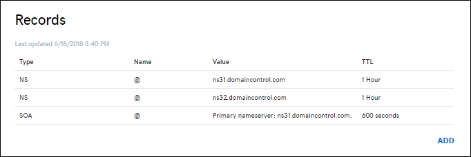 示例 DNS 记录页