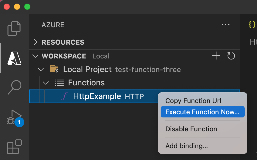 从 Visual Studio Code 执行函数的屏幕截图。