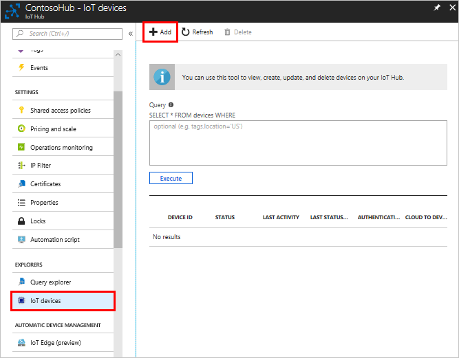 Screen capture that shows how to create a device identity in the portal.