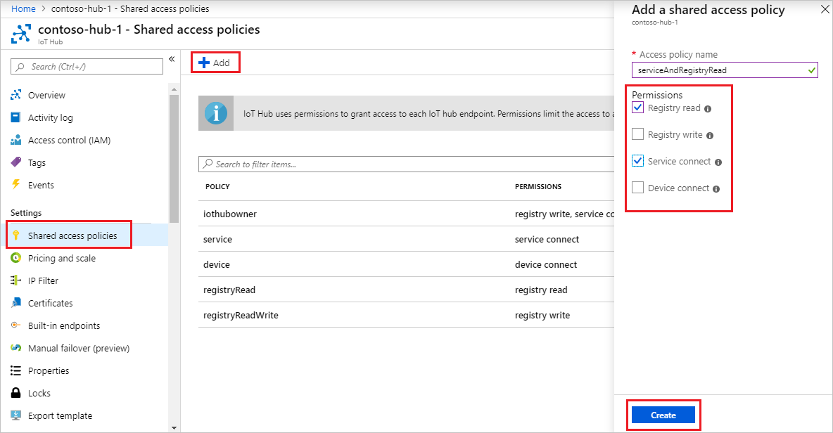 Screen capture that shows how to add a new shared access policy
