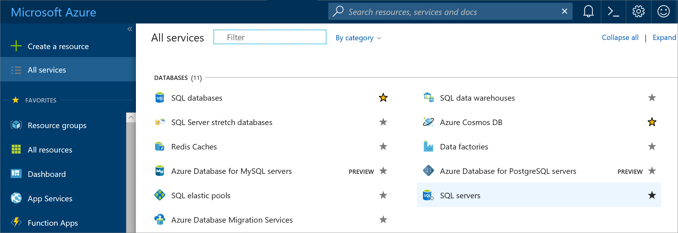 在门户中找到 Azure SQL 数据库服务器