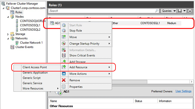 Add Client Access Point for availability group