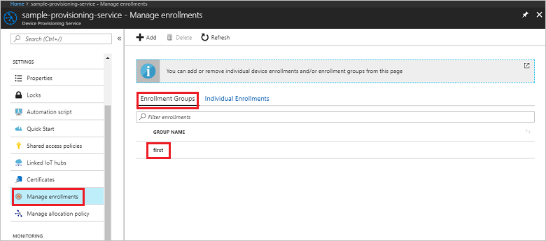 Enrollment properties in the portal