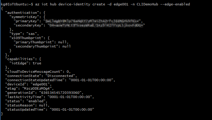 az iot hub device-identity create output