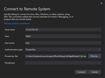 Screenshot of how to connect to a remote system