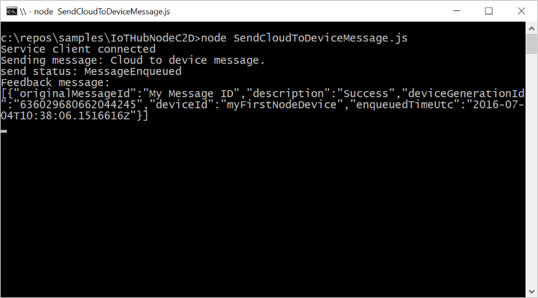 Run the app to send the cloud-to-device command