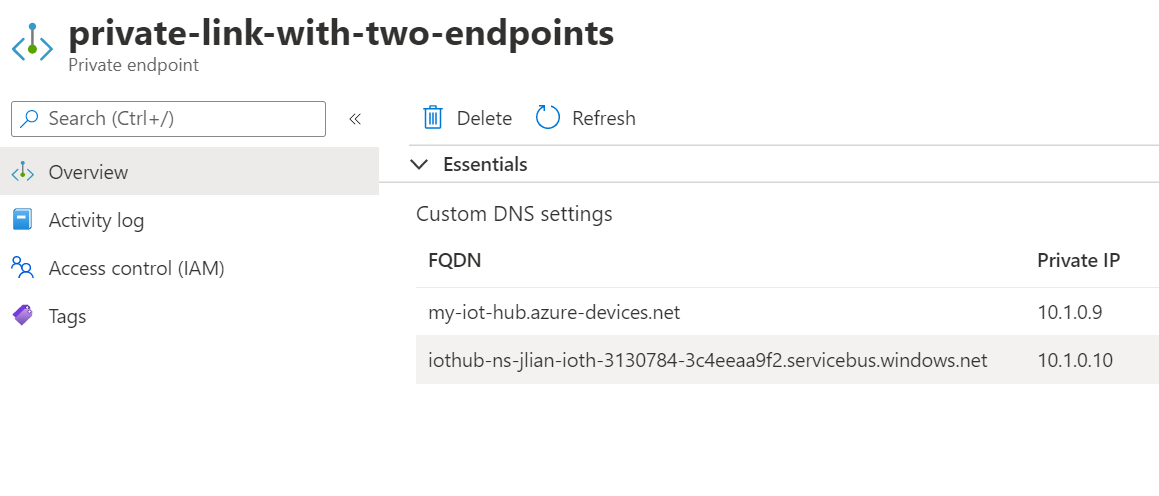 Image showing two private endpoints given each IoT Hub private link