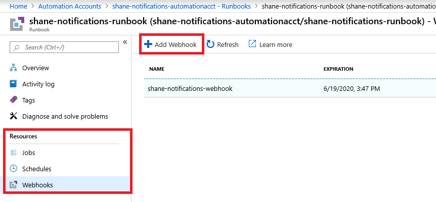 “添加 Webhook”按钮