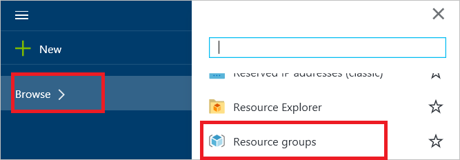 屏幕截图显示了选中“浏览”和“资源组”的 Azure 门户。
