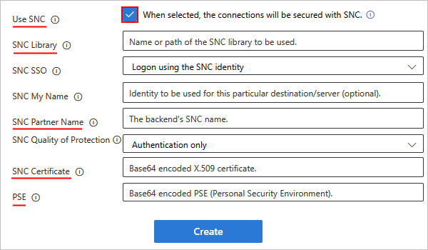 显示启用 SNC 的 ISE 的 SAP 连接设置的屏幕截图。