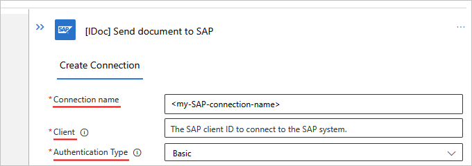 显示使用基本身份验证的标准工作流的 SAP 内置连接设置的屏幕截图。