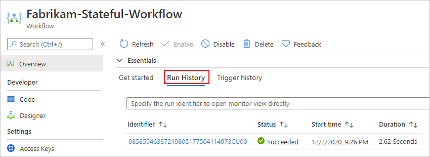 Screenshot that shows the workflow's 