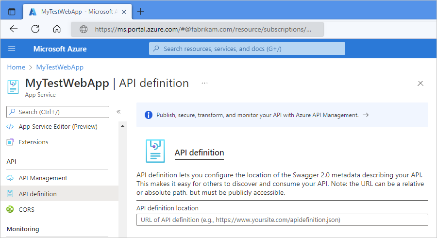 Screenshot showing Azure portal with web app's 