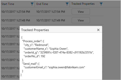 View tracked properties for a logic app