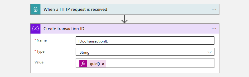 Screenshot shows Consumption workflow with the action named Create transaction ID.