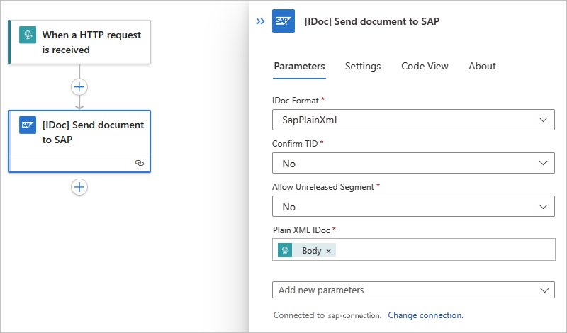 Screenshot shows completed SAP action for Standard workflow.