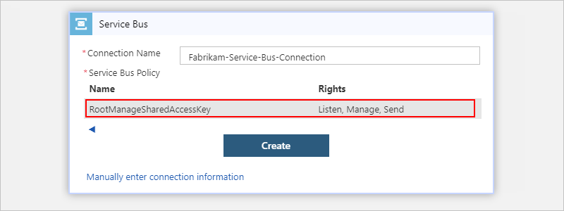 Select Service Bus policy and then 