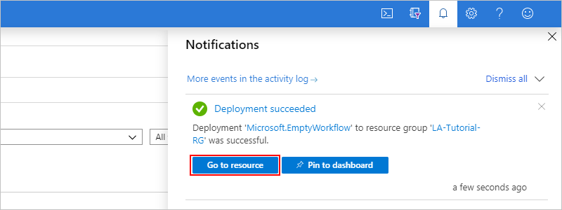 From Azure notifications list, select 