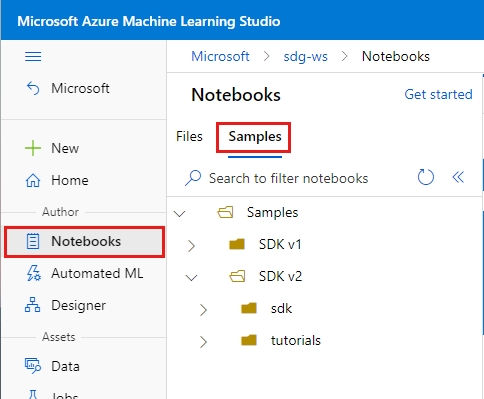 Screenshot shows sample notebooks.