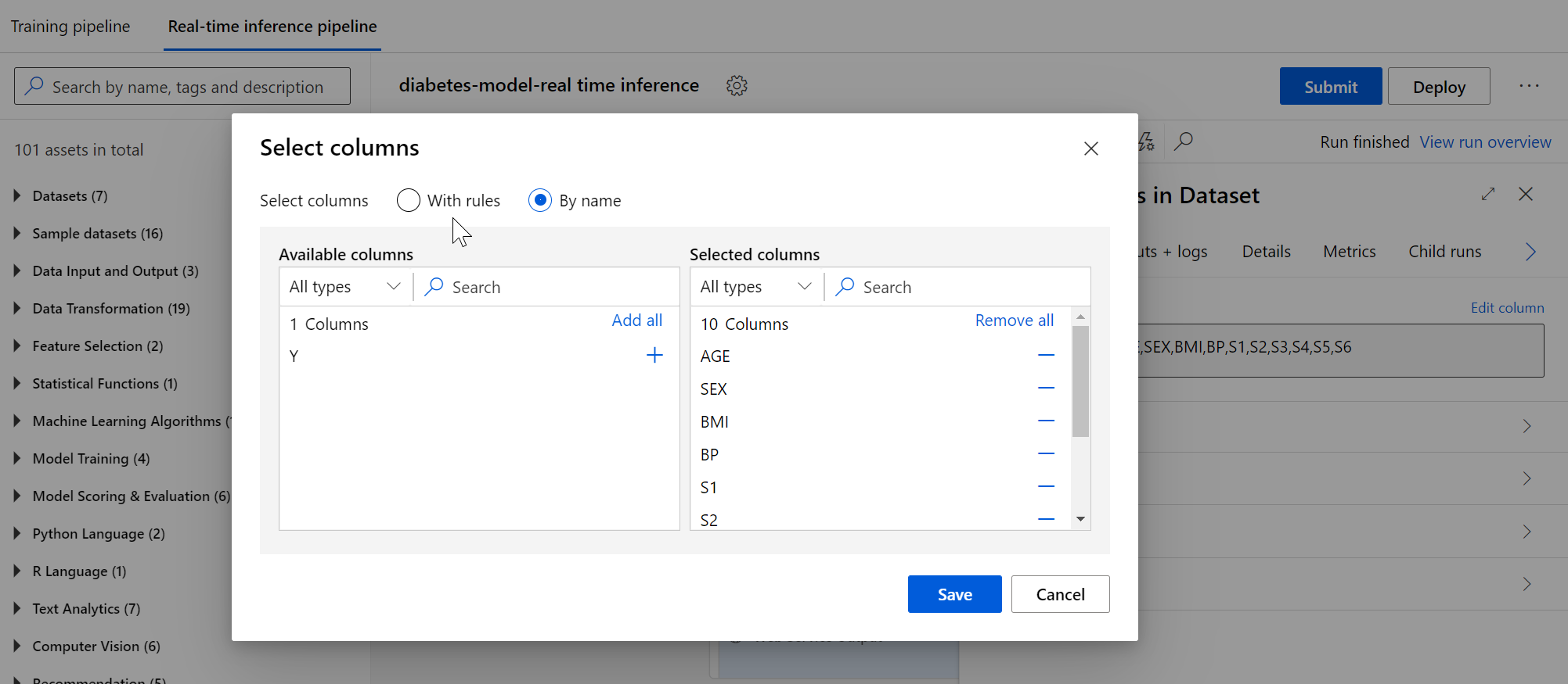 Screenshot showing how to remove column settings.
