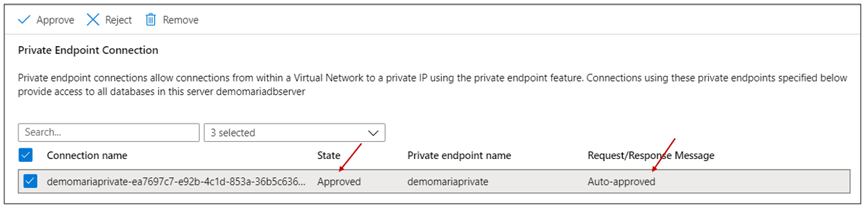 select the private endpoint final state