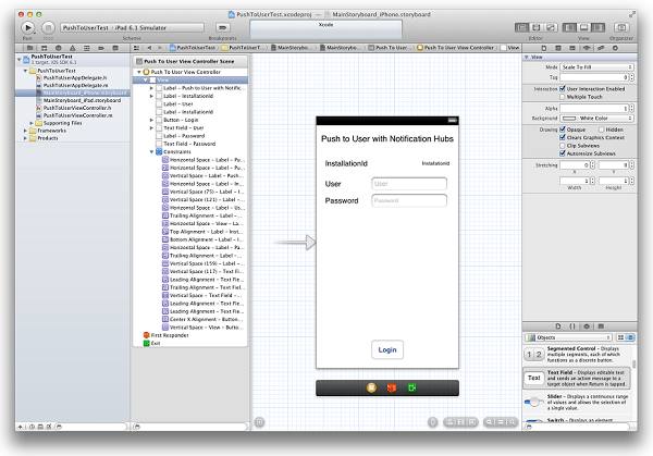已添加组件的 MainStoryboard_iPhone.storyboard 应用的屏幕截图。