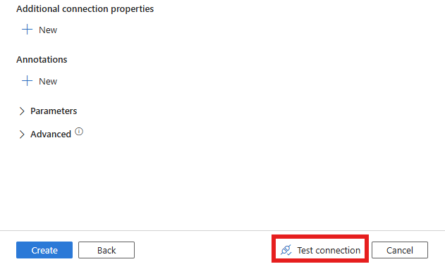 Azure Database for PostgreSQL 连接器测试连接的新链接服务窗口的屏幕截图。