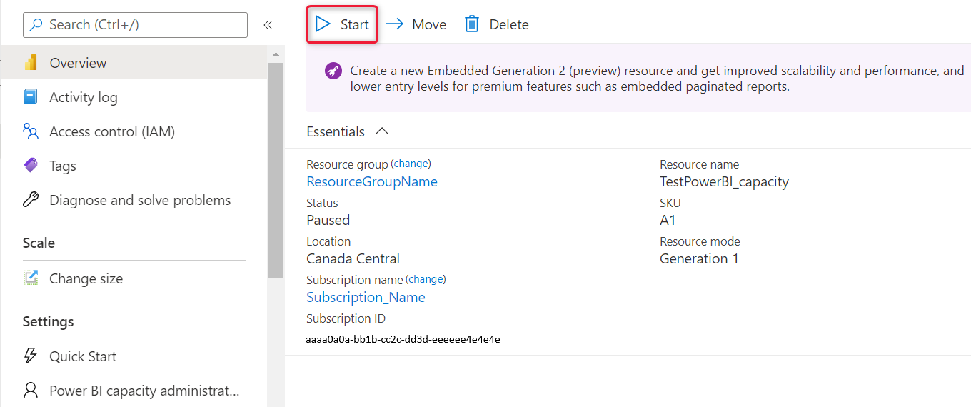 Azure 门户的屏幕截图，其中显示了突出显示的“开始”按钮。