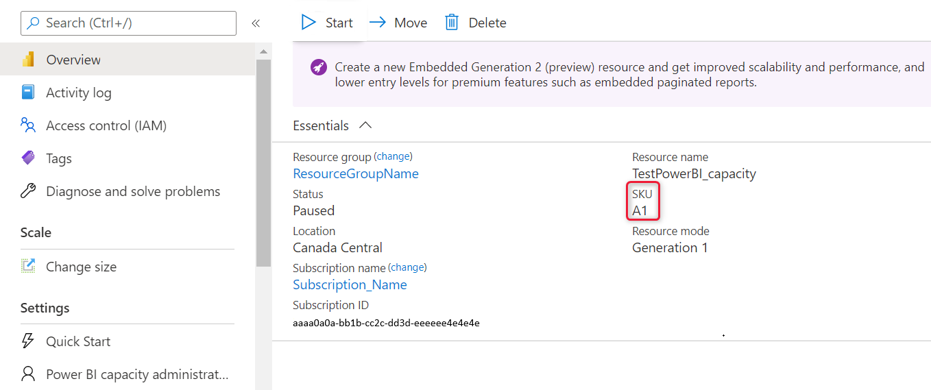 有关容量的基本信息的屏幕截图。
