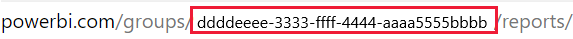 显示 Power BI 服务 URL 中工作区 ID GUID 的屏幕截图