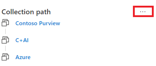 Microsoft Purview 治理门户资产窗口的屏幕截图，其中突出显示了“集合路径”，并选择了“集合路径”旁边的省略号按钮。