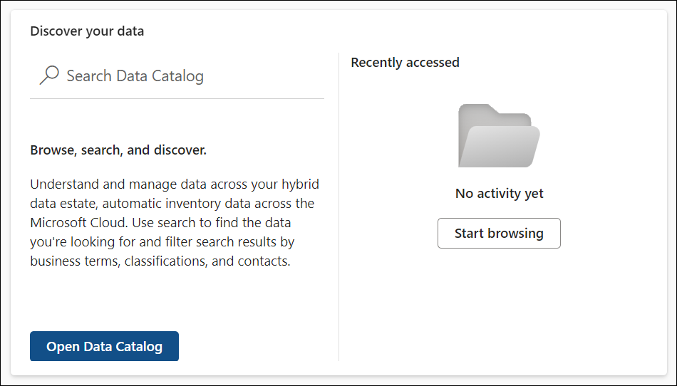 Microsoft Purview 门户“发现数据”卡片。