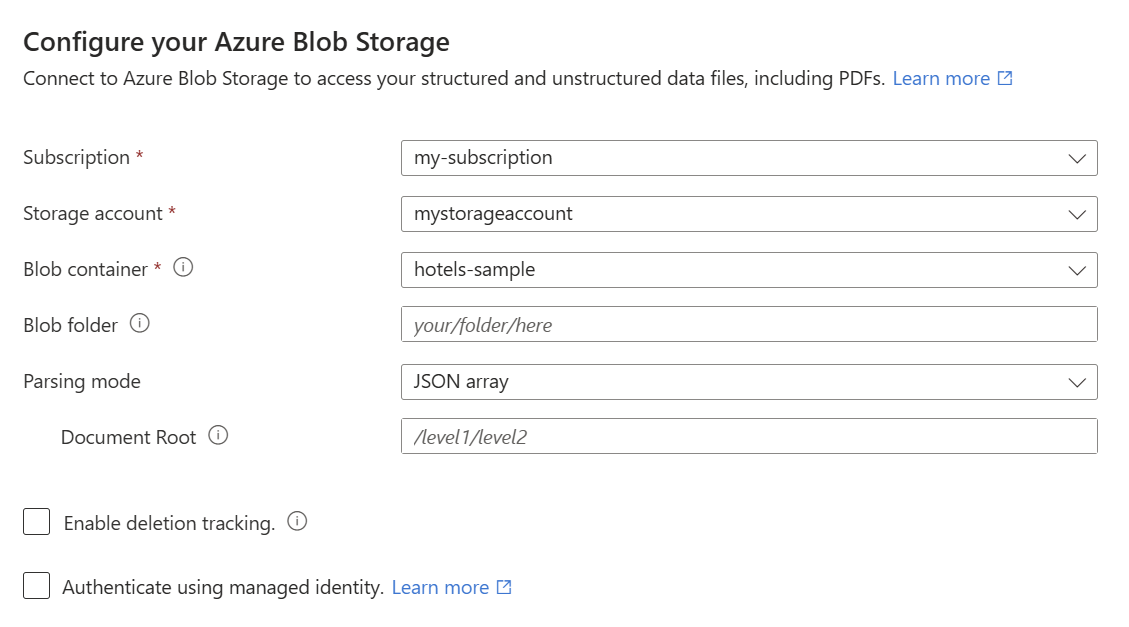 Azure 门户中“连接到数据”页的屏幕截图。