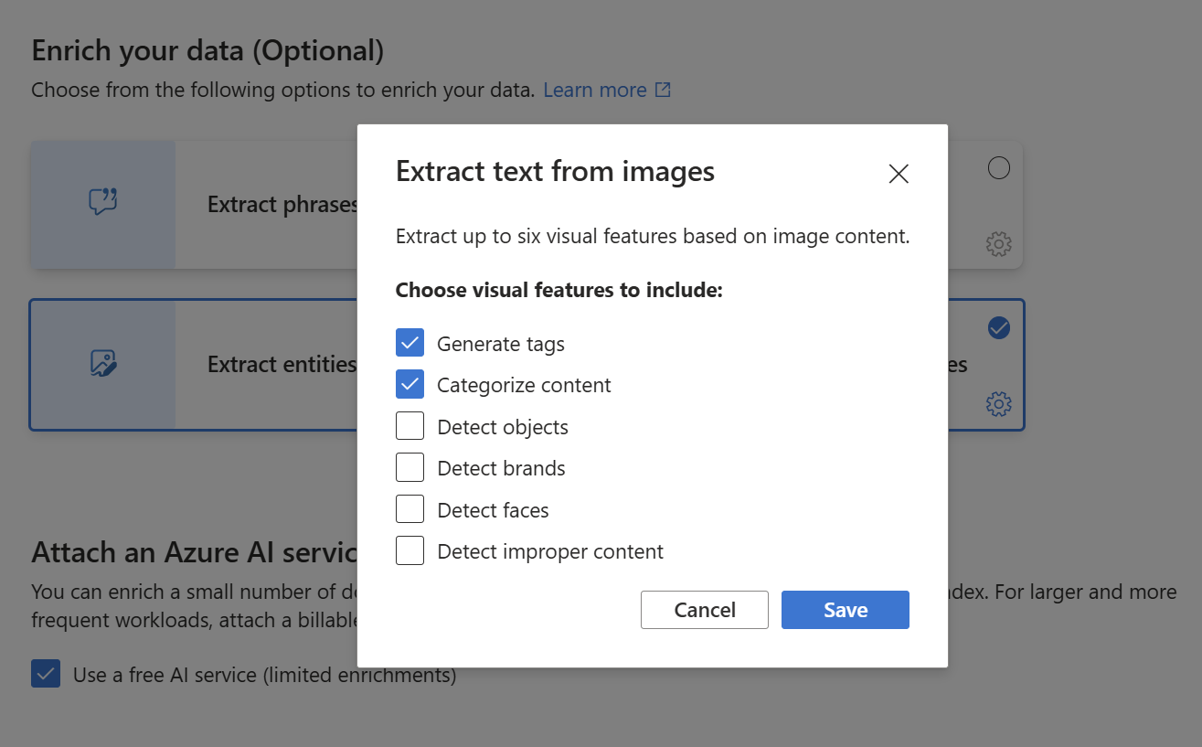 Azure 门户中“从图像中提取文本”选项的屏幕截图。
