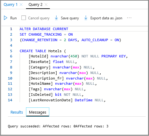 屏幕截图显示查询编辑器窗口中的 SQL 脚本。