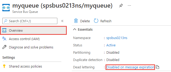 Enable dead-lettering on message expiration for an existing queue