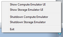 Screenshot of what appears when you select the emulator icon. Show Compute Emulator UI is in the list of options.