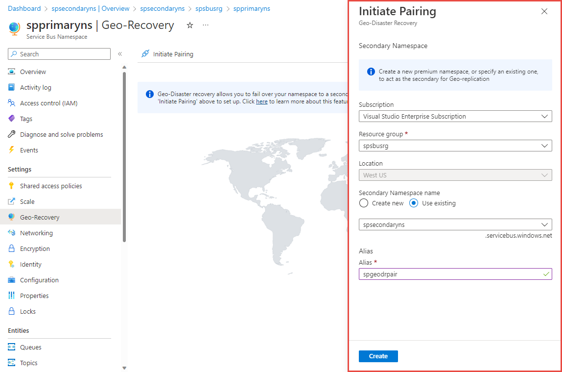Screenshot showing the Initiate Pairing page in the Azure portal.