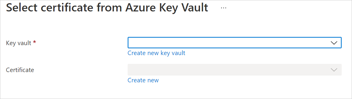 从下拉菜单中选择 Azure Key Vault 和证书。