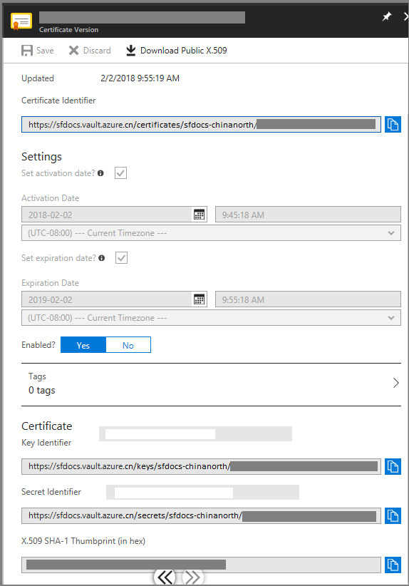 屏幕截图显示了“证书版本”对话框，其中有一个用于复制证书标识符的选项。