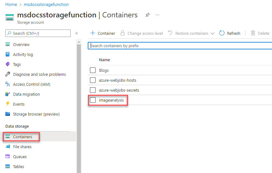 A screenshot showing how to navigate to a storage container.