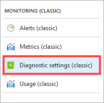 Diagnostics menu item under MONITORING in the Azure portal