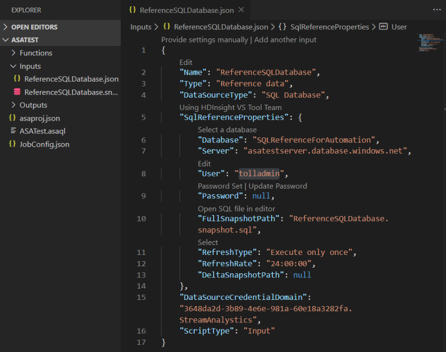 Visual Studio Code编辑器标签页的截图，显示 ReferenceSQLDatabase.json 文件。
