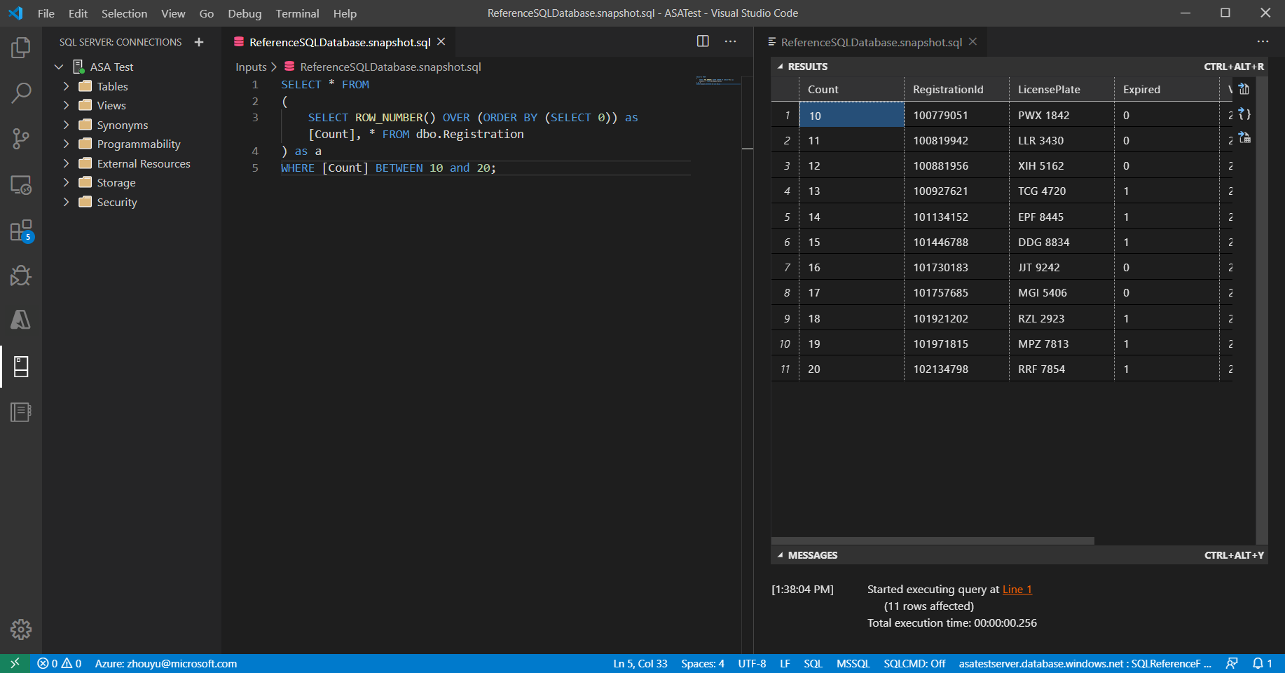 Visual Studio Code 编辑器标签页中查询搜索结果的屏幕截图。