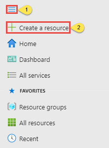 Screenshot showing the Create a resource menu.