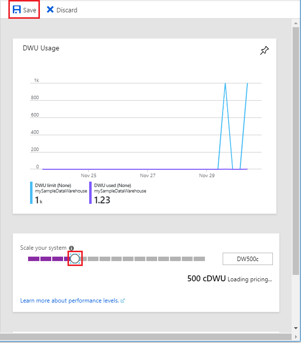 A screenshot of the Azure portal showing the scale slider.
