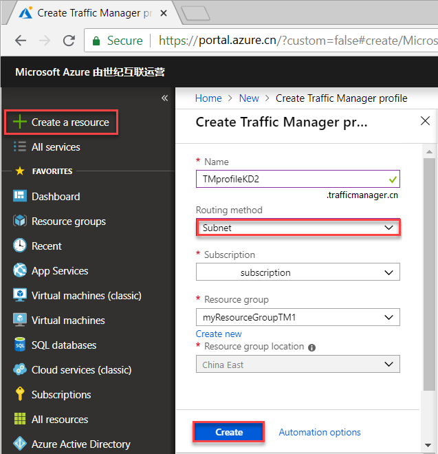 Create a Traffic Manager profile